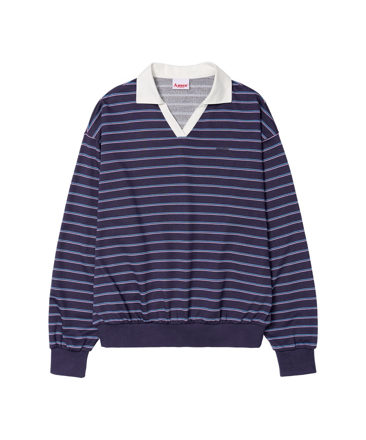 아메스 월드와이드(AMES-WORLDWIDE) V NECK COLLAR STRIPE SWEATSHIRT PURPLE