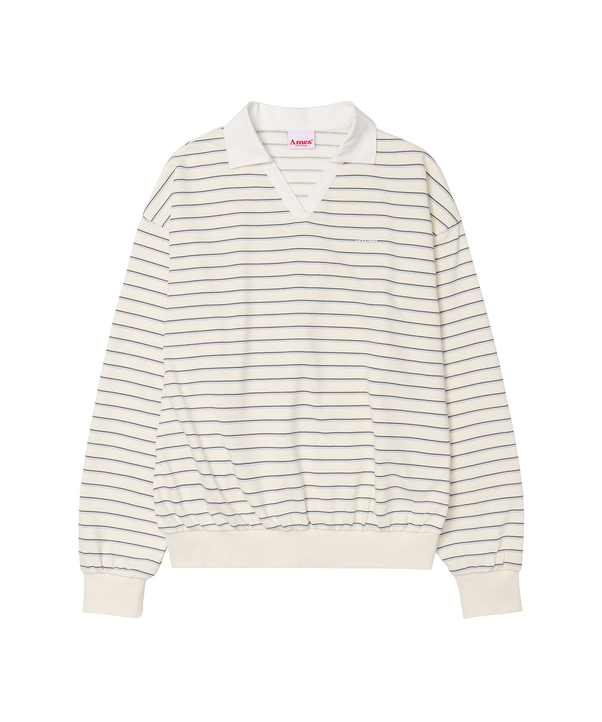아메스 월드와이드(AMES-WORLDWIDE) V NECK COLLAR STRIPE SWEATSHIRT IVORY