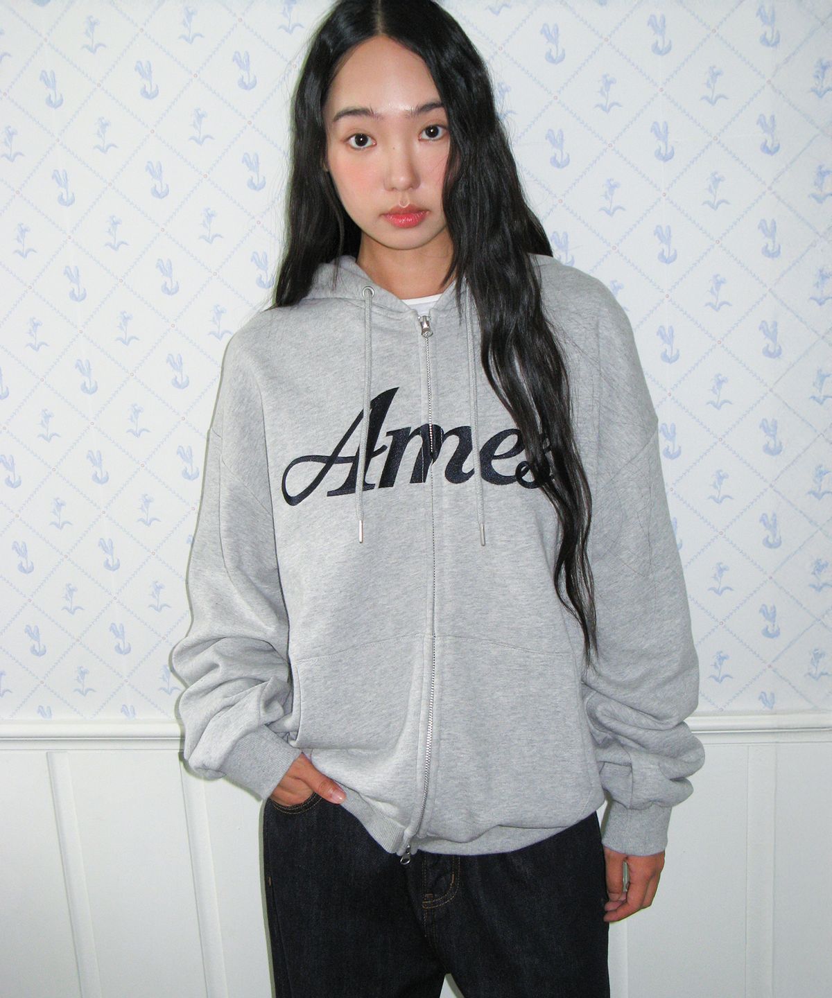 아메스 월드와이드(AMES-WORLDWIDE) STANDARD LOGO HOODIE ZIP-UP GREY