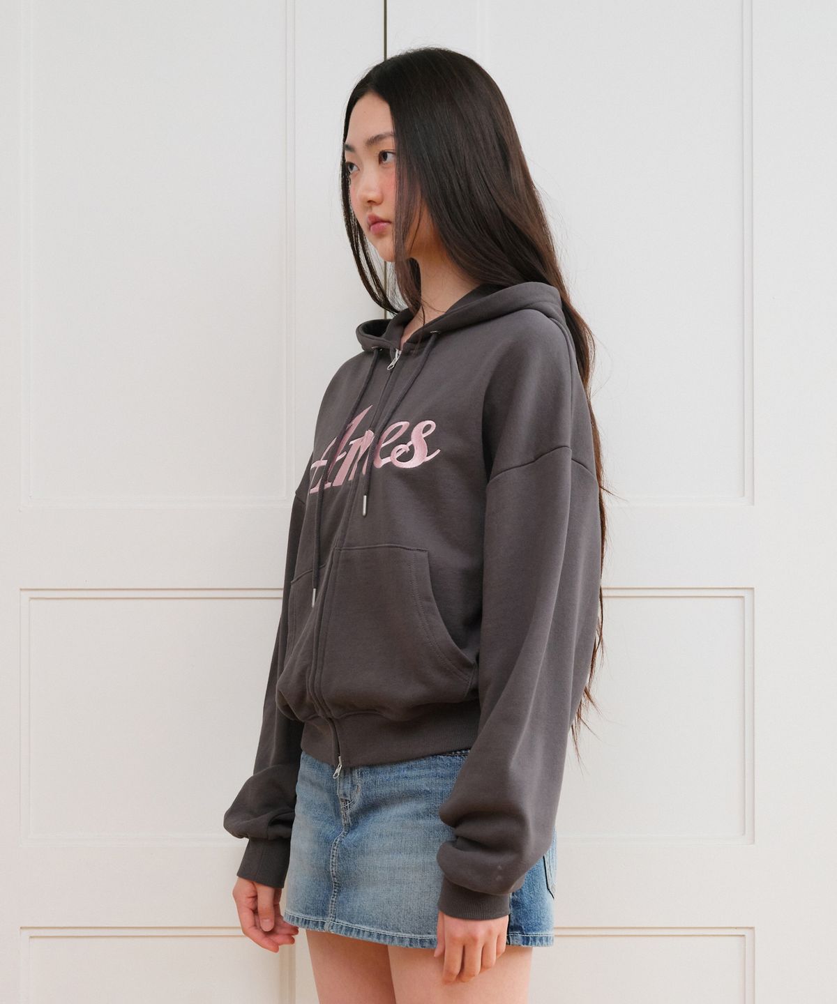 아메스 월드와이드(AMES-WORLDWIDE) STANDARD LOGO HOODIE ZIP-UP CHARCOAL