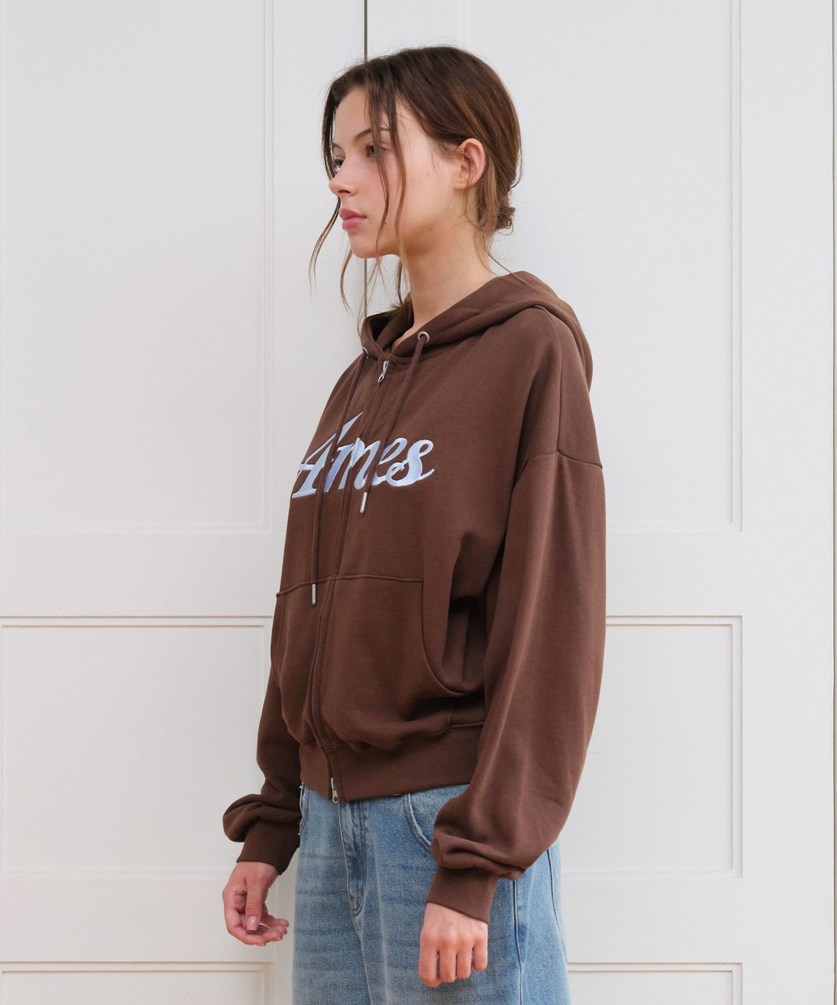 아메스 월드와이드(AMES-WORLDWIDE) STANDARD LOGO HOODIE ZIP-UP BROWN