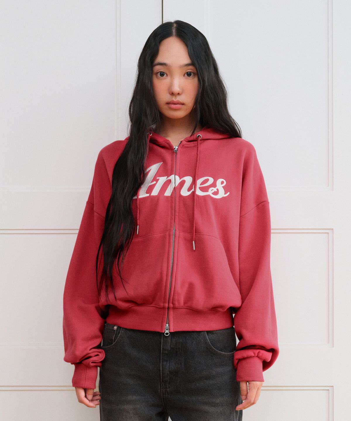 아메스 월드와이드(AMES-WORLDWIDE) STANDARD LOGO HOODIE ZIP-UP RED
