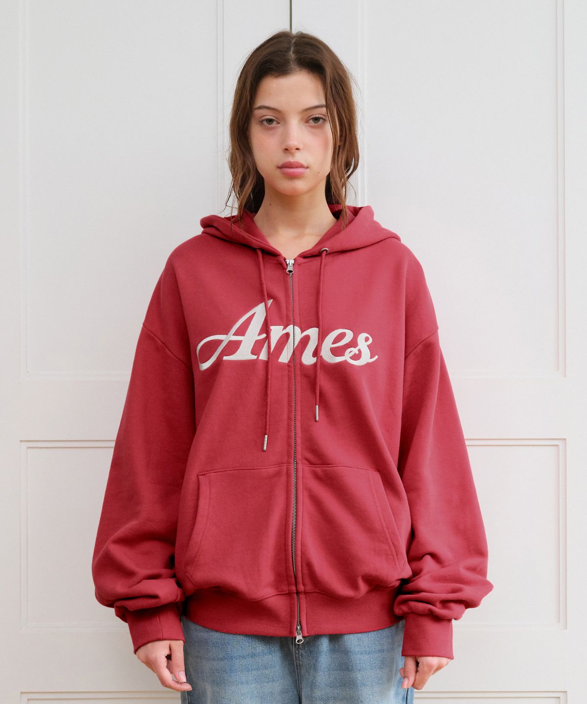 아메스 월드와이드(AMES-WORLDWIDE) STANDARD LOGO HOODIE ZIP-UP RED