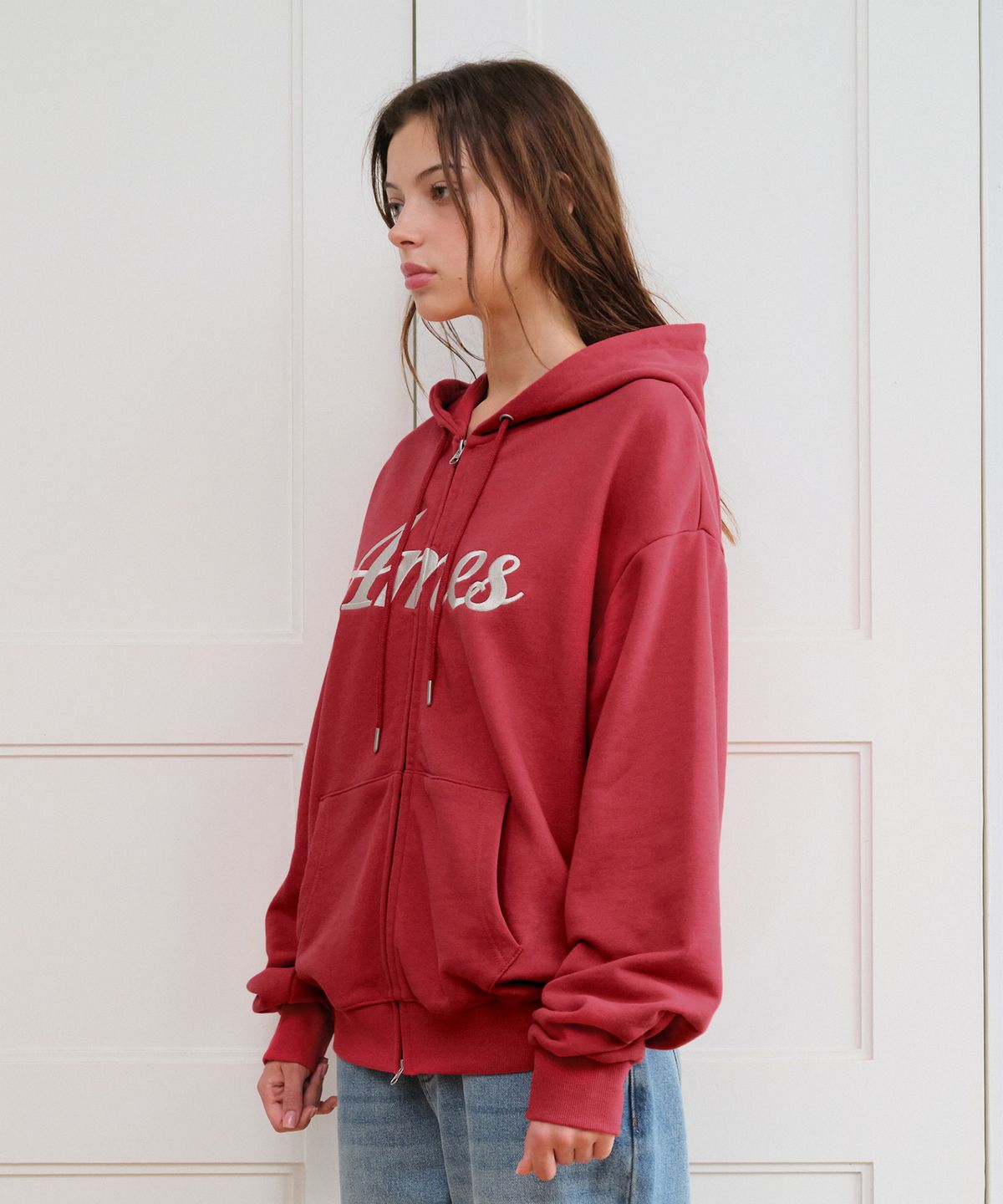 아메스 월드와이드(AMES-WORLDWIDE) STANDARD LOGO HOODIE ZIP-UP RED