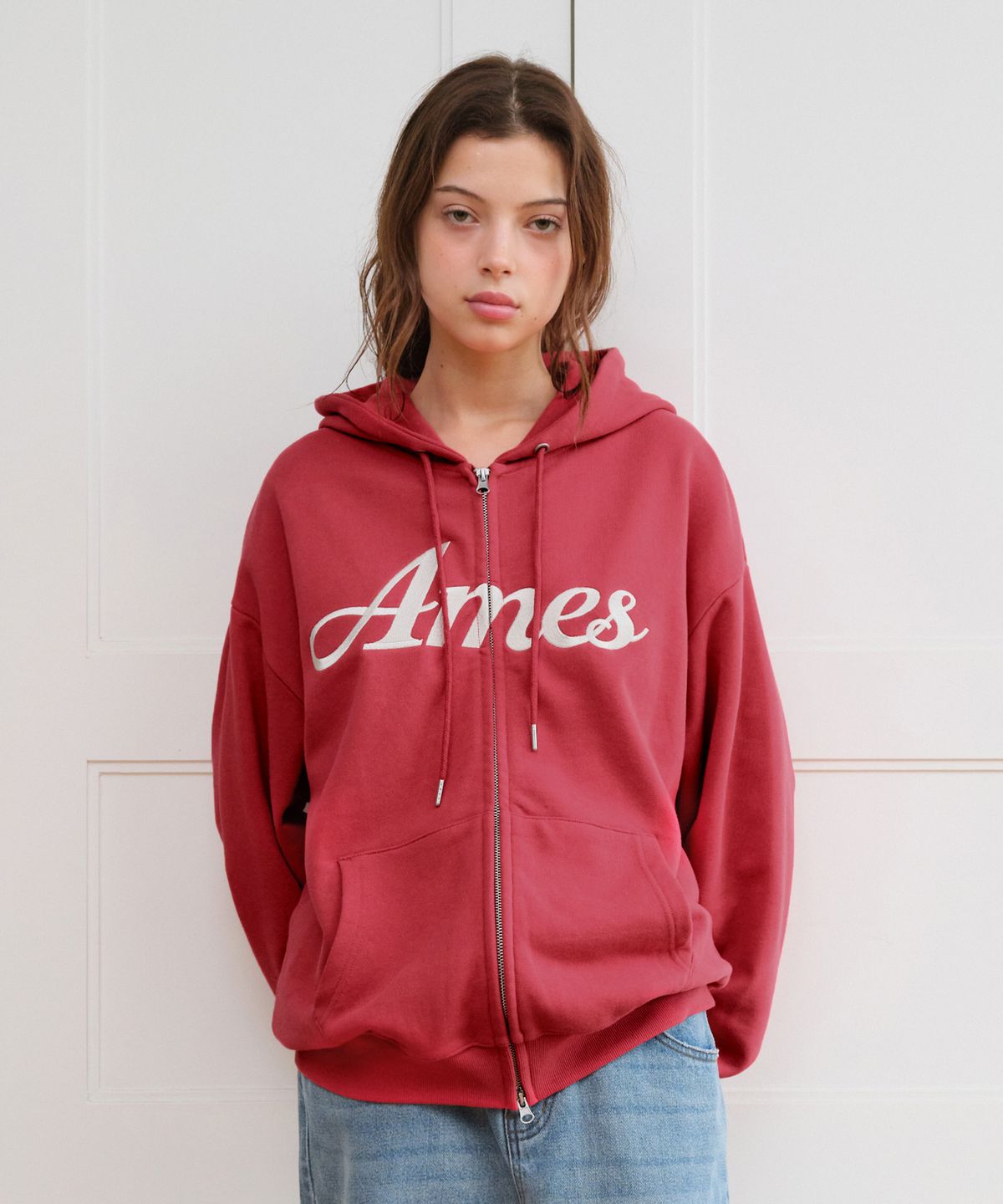 아메스 월드와이드(AMES-WORLDWIDE) STANDARD LOGO HOODIE ZIP-UP RED