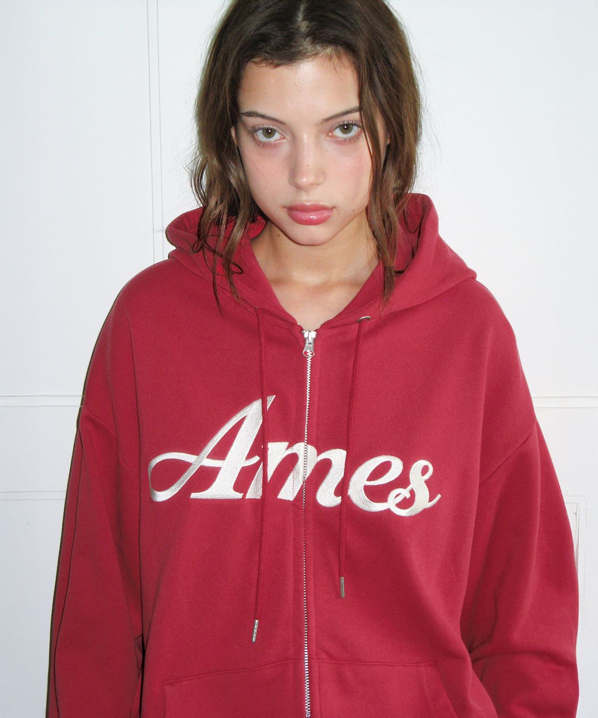 아메스 월드와이드(AMES-WORLDWIDE) STANDARD LOGO HOODIE ZIP-UP RED