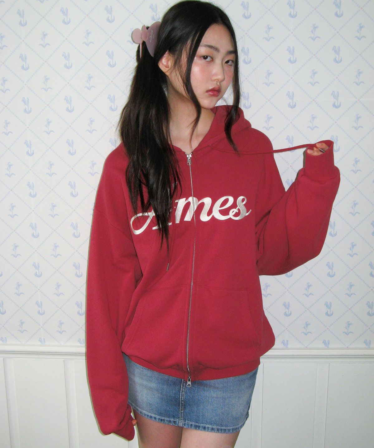 아메스 월드와이드(AMES-WORLDWIDE) STANDARD LOGO HOODIE ZIP-UP RED
