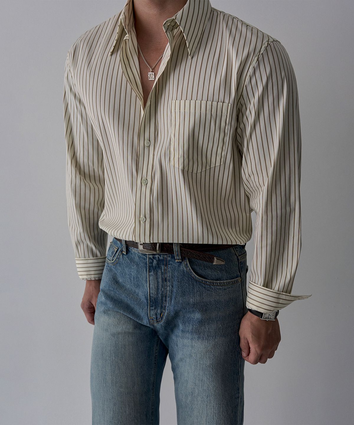 바우로 프로덕트(BOWLOW PRODUCT) 파인 스트라이프 포켓 셔츠