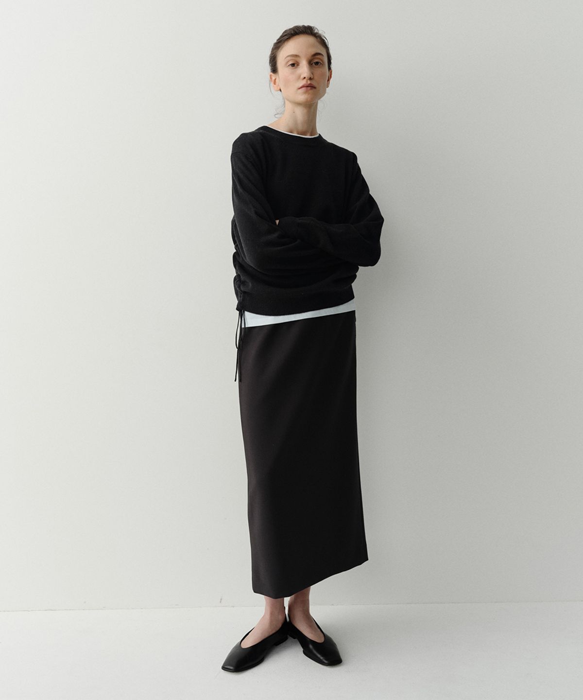 이아(EAAH) CASHMERE STRING KNIT TOP (BLACK)