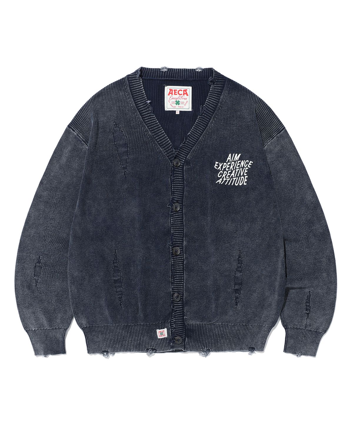 에이카화이트(AECA) WASHED DESTROYED CARDIGAN-NAVY