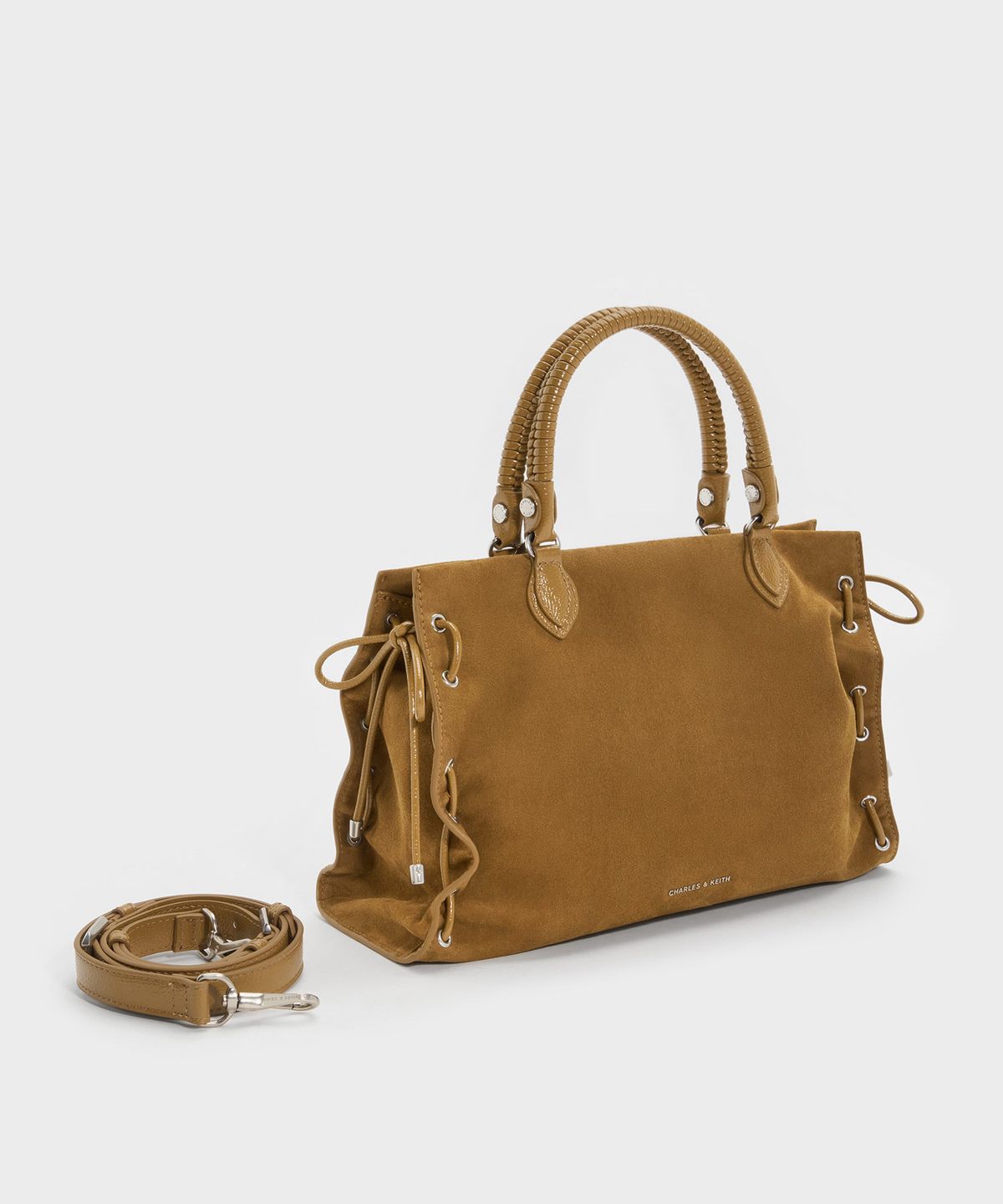 찰스앤키스(CHARLES & KEITH) 라지 나일라 그로밋 레이스업 토트백 사하라 샌드 CK2-30782917-1