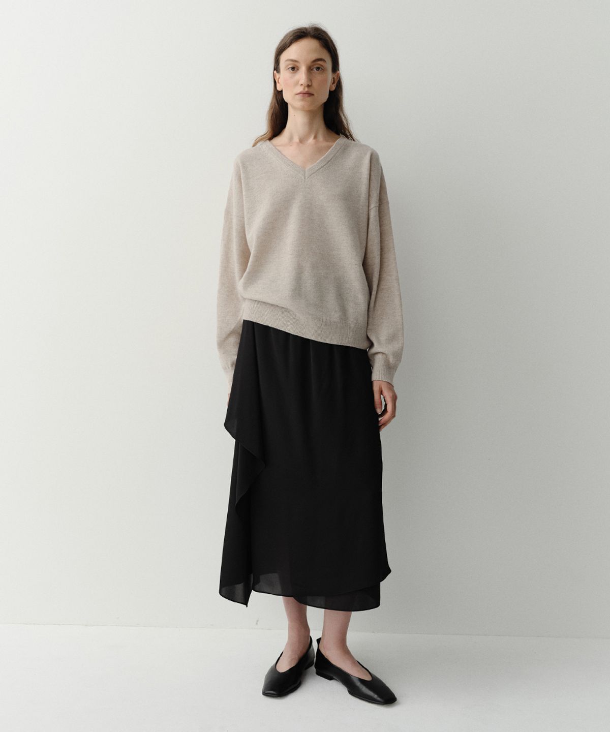 이아(EAAH) DRAPE WRAP BANDING SKIRT (BLACK)