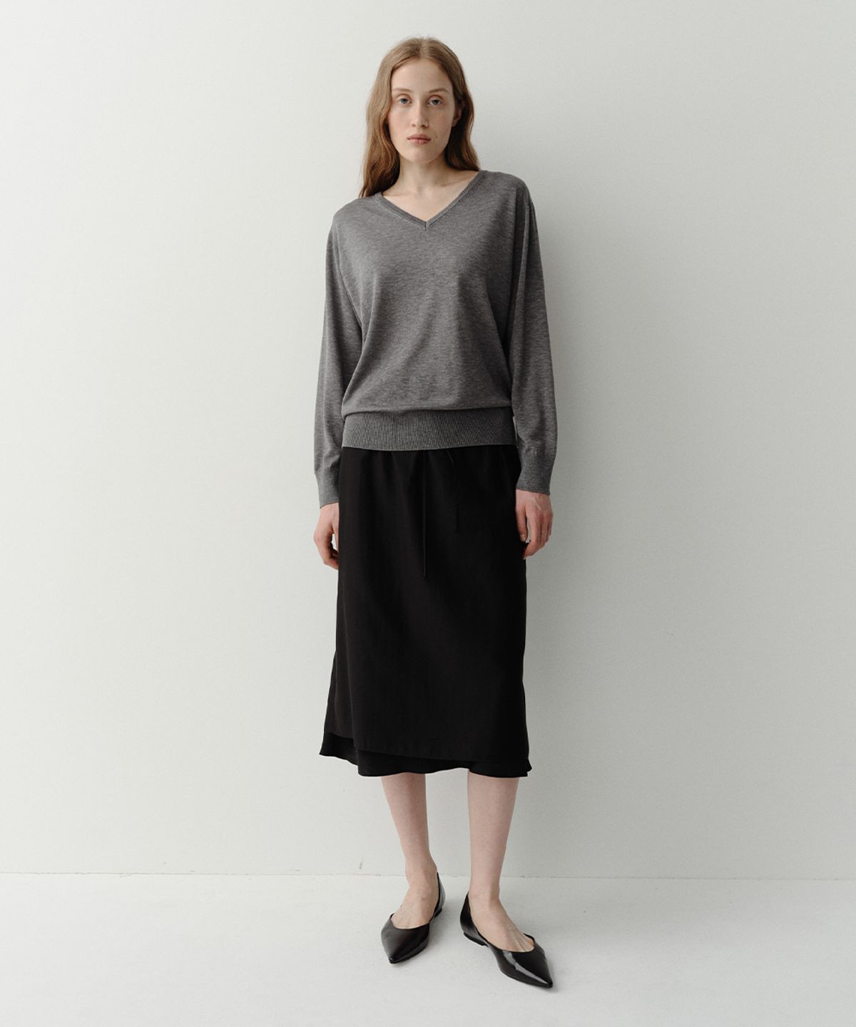 이아(EAAH) SHEER LAYERED BANDING SKIRT (BLACK)