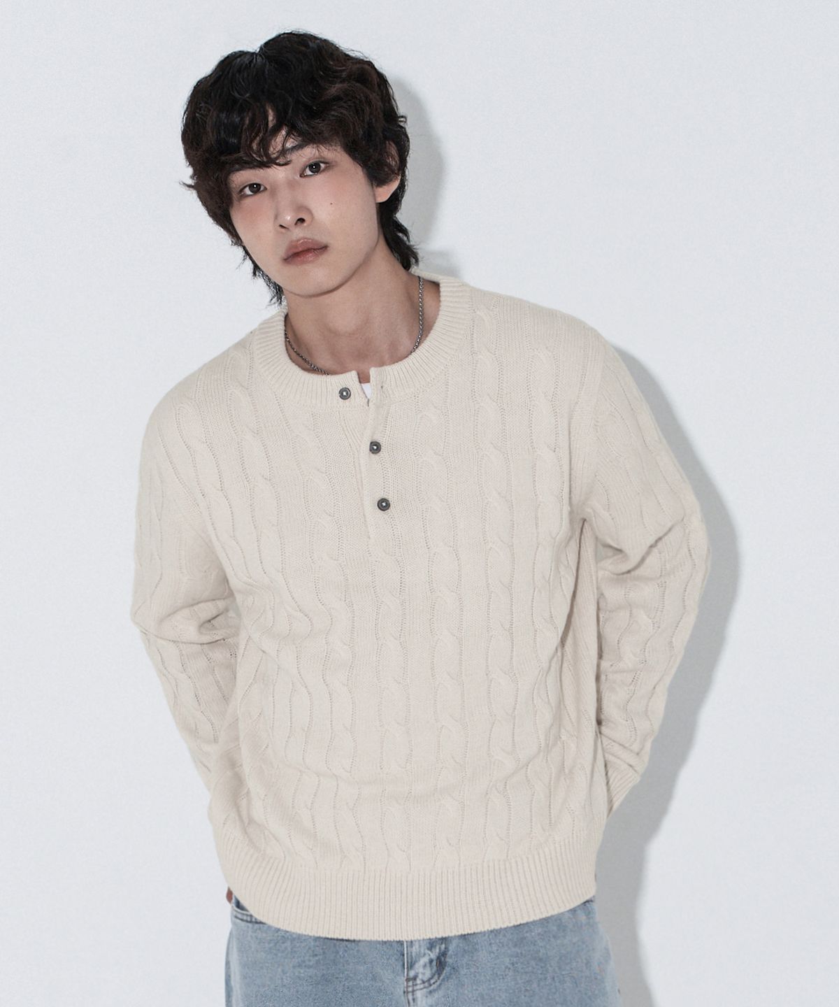 리메인세컨드(LEMAIN SECOND) 밸런스 케이블 헨리넥 니트 스웨터 [5COLOR]