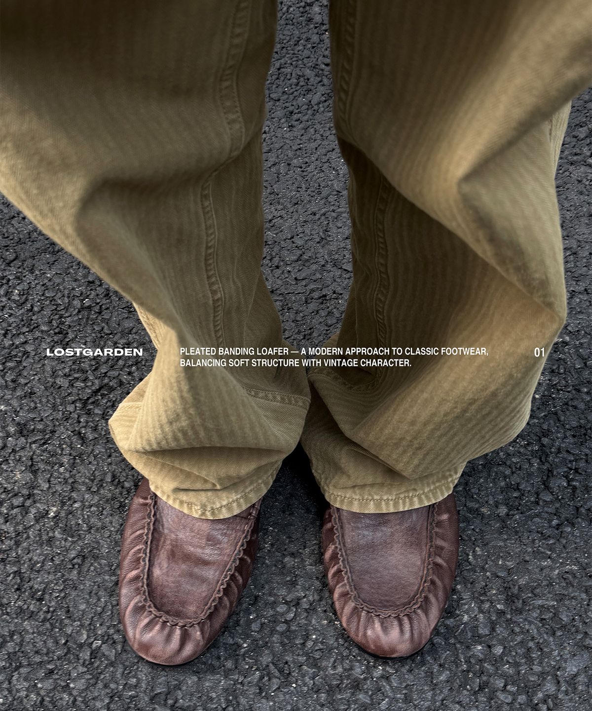 로스트가든(LOSTGARDEN) UNIFORM Pleats Banding Loafer Dark Brown VTG