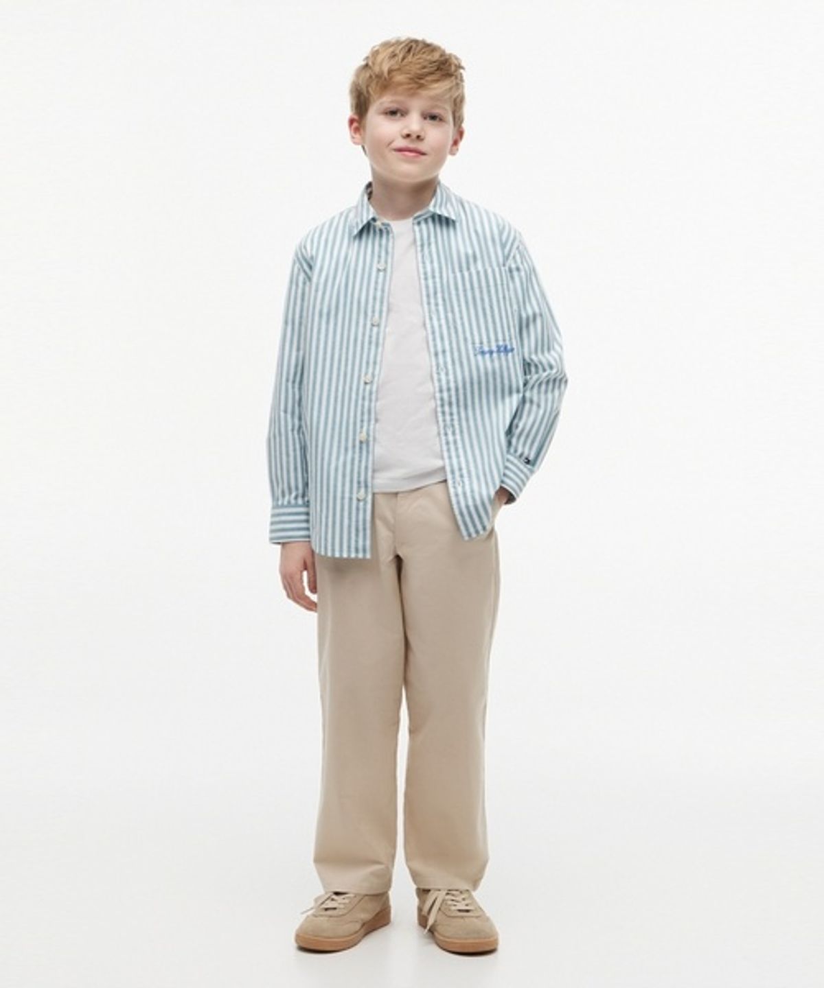타미힐피거 키즈(TOMMY HILFIGER KIDS) 포플린 그래픽 스트라이프 셔츠