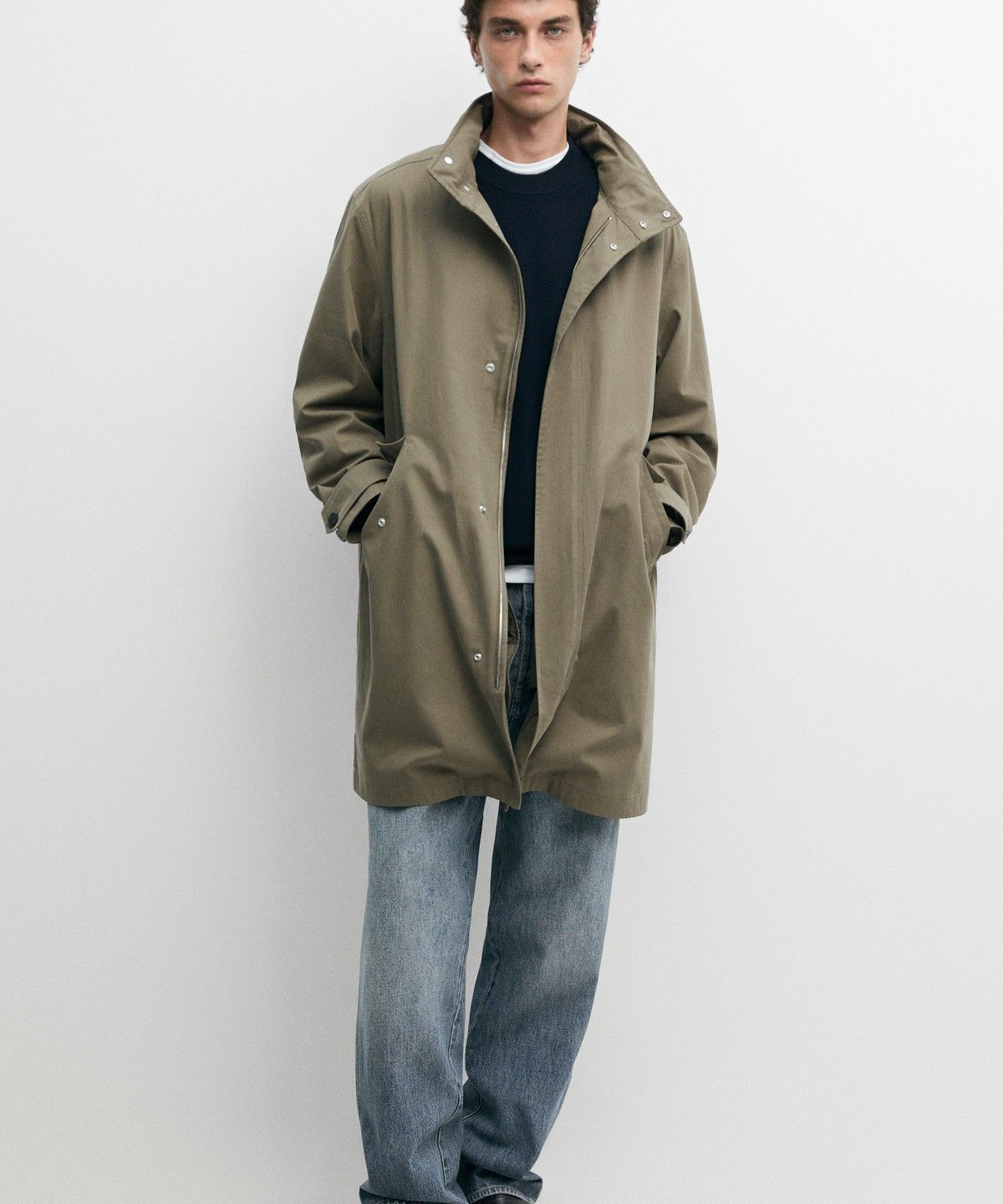 마시모두띠(MASSIMO DUTTI) 100% 코튼 터틀넥 롱 파카