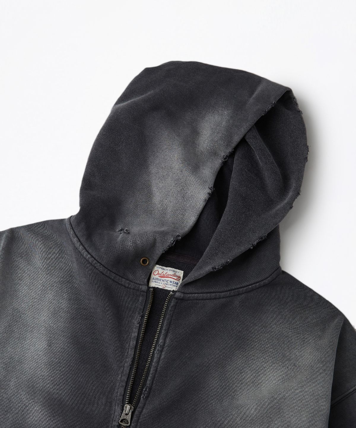 아웃스탠딩(OUTSTANDING) VINTAGE WASHING HOOD ZIP SWEAT_VINTAGE CHARCOAL