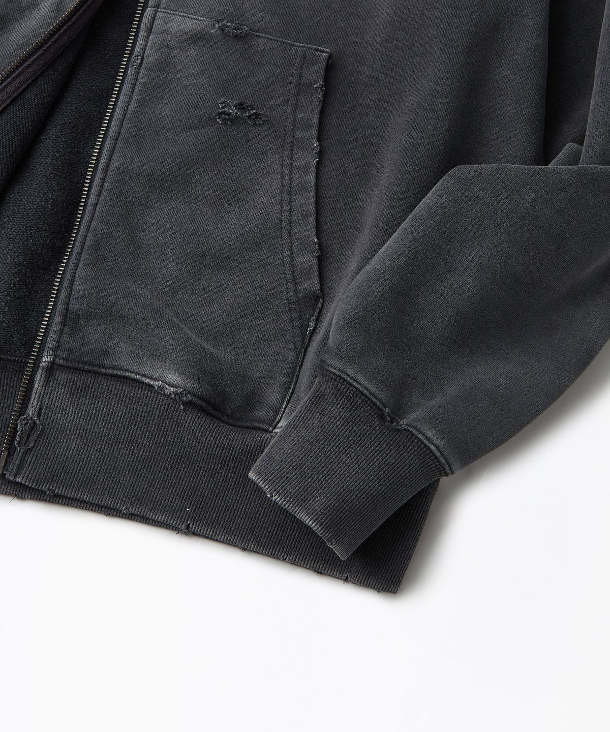 아웃스탠딩(OUTSTANDING) VINTAGE WASHING HOOD ZIP SWEAT_VINTAGE CHARCOAL