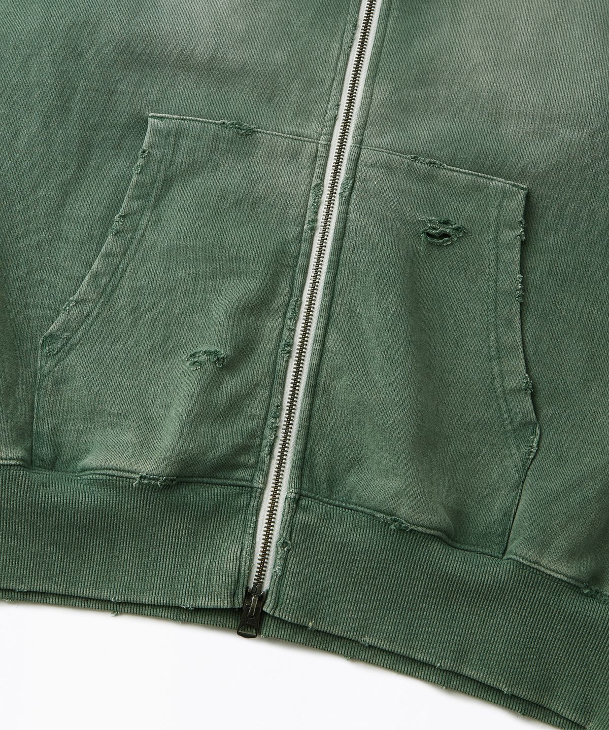 아웃스탠딩(OUTSTANDING) VINTAGE WASHING HOOD ZIP SWEAT_VINTAGE GREEN