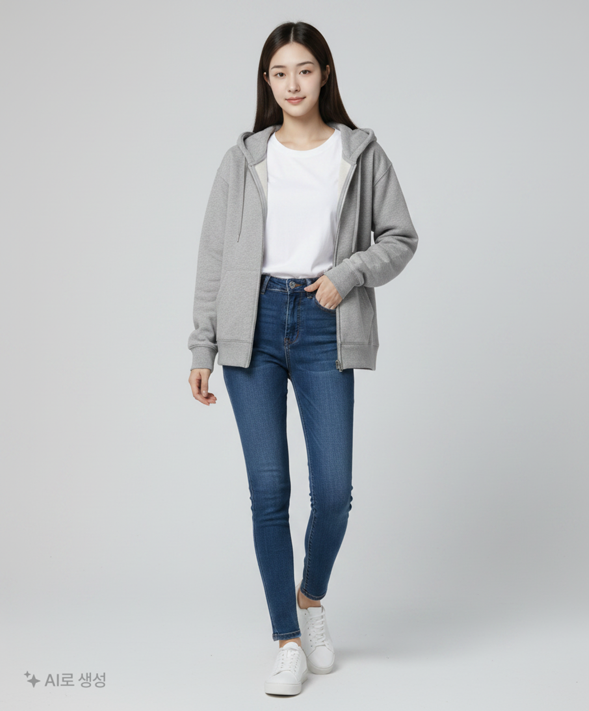 멜란지 마스터(MELANGE MASTER) 우먼즈 오버핏 후드 스웨트 집업 [멜란지 그레이] XL