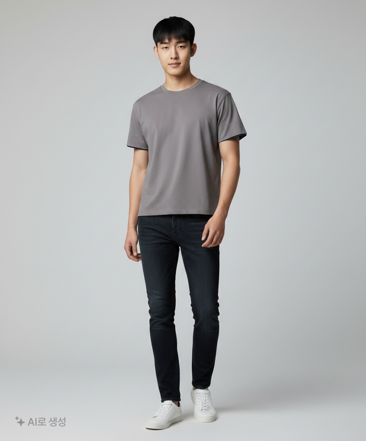 다이브인(DIVEIN) LAYERED ROLL-UP T-SHIRTS (CHARCOAL / NAVY) 2