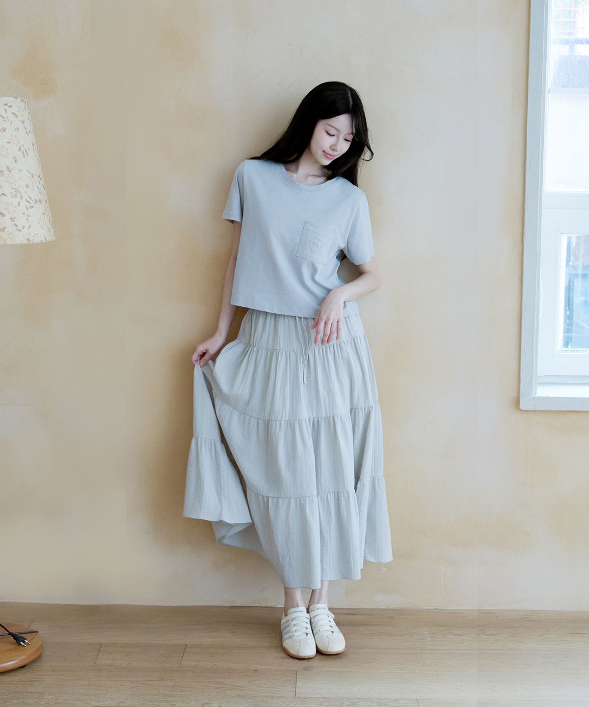 샵아라(SHOP,ARA) 아라 코튼 티어드 롱스커트 캉캉치마_그레이