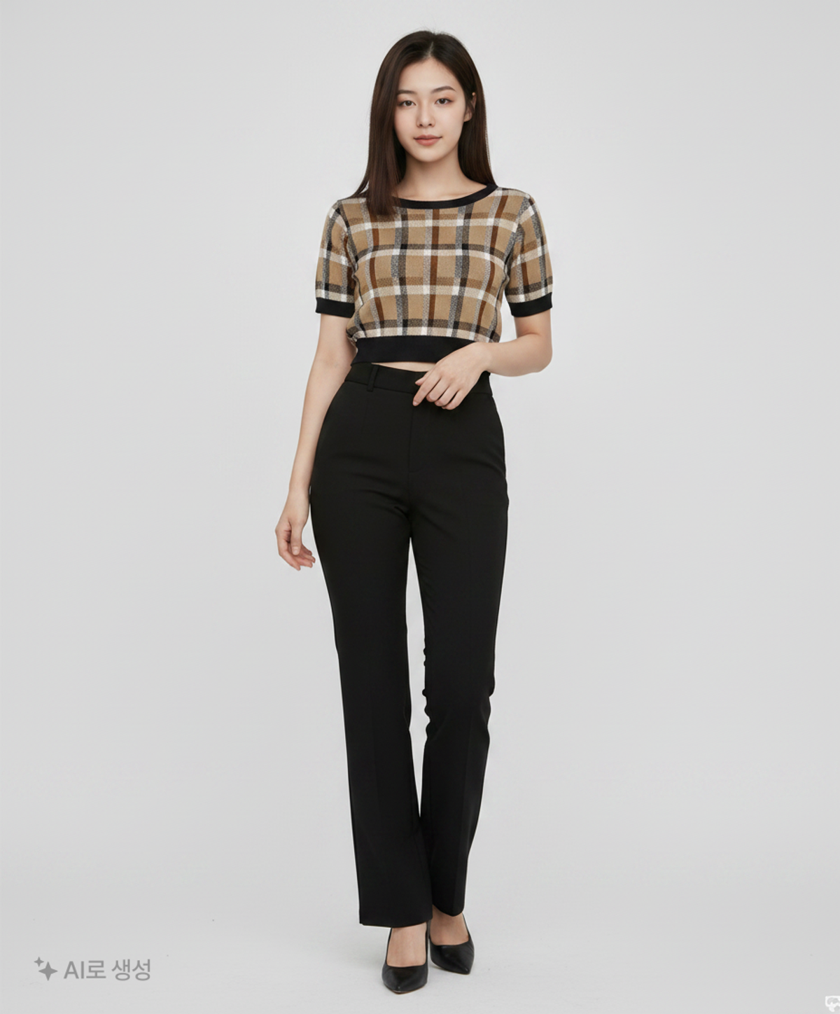 어몽(AMONG) A CHECK JACQUARD KNIT SET_GREEN S