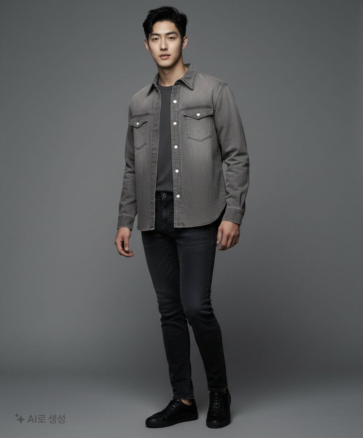 티엔지티(TNGT) WASHED BLACK SEMI-OVER FIT DENIM OUTER SHIRTS TNSH1F705BK 95