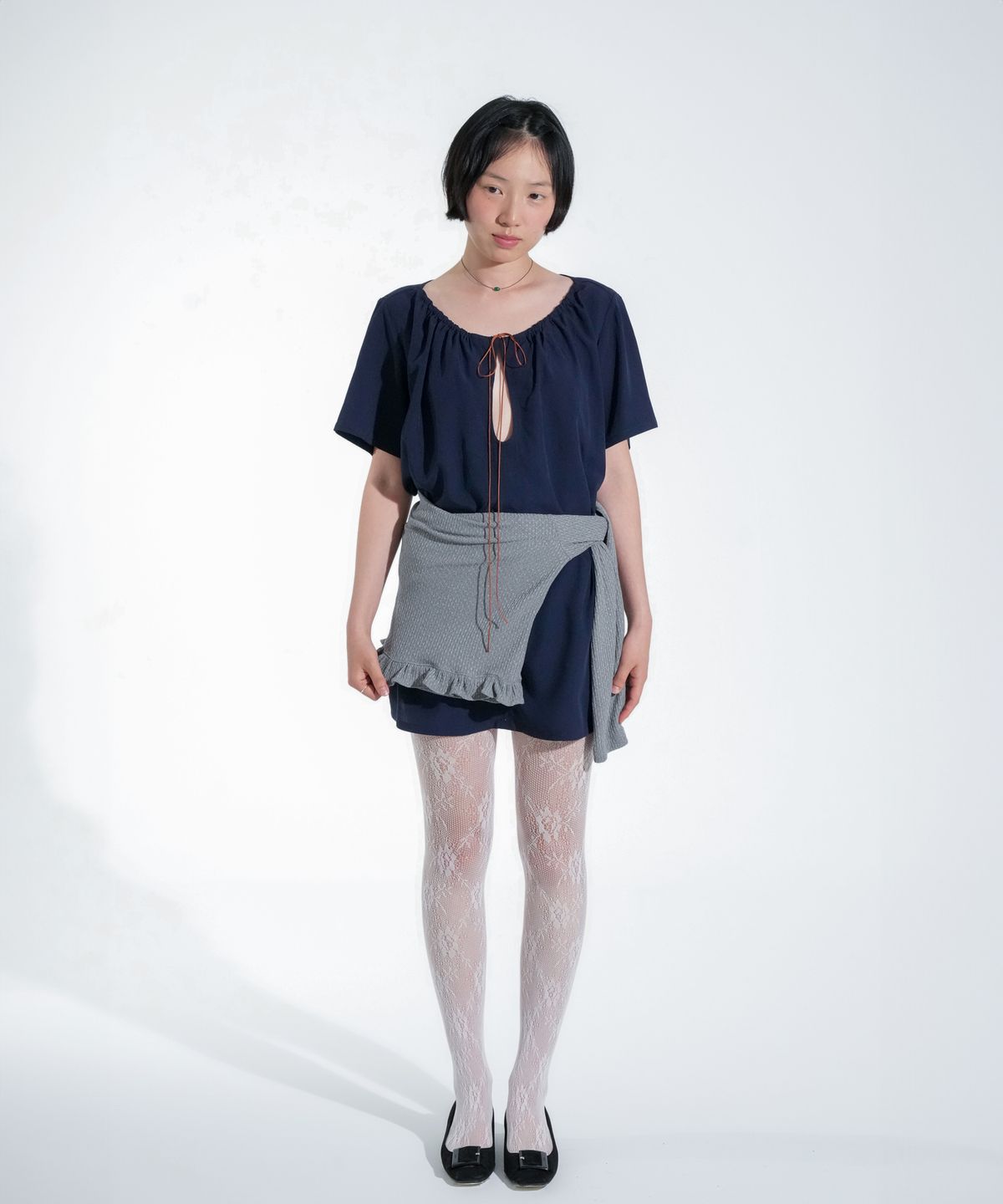 오수(OSU) OSU Shirred Volume Tunic, navy