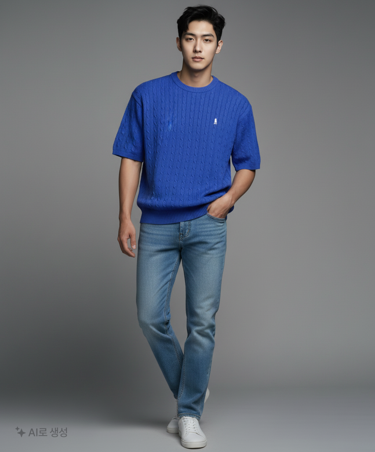 예일(YALE) HERITAGE DAN CABLE KNIT TEE BLUE L