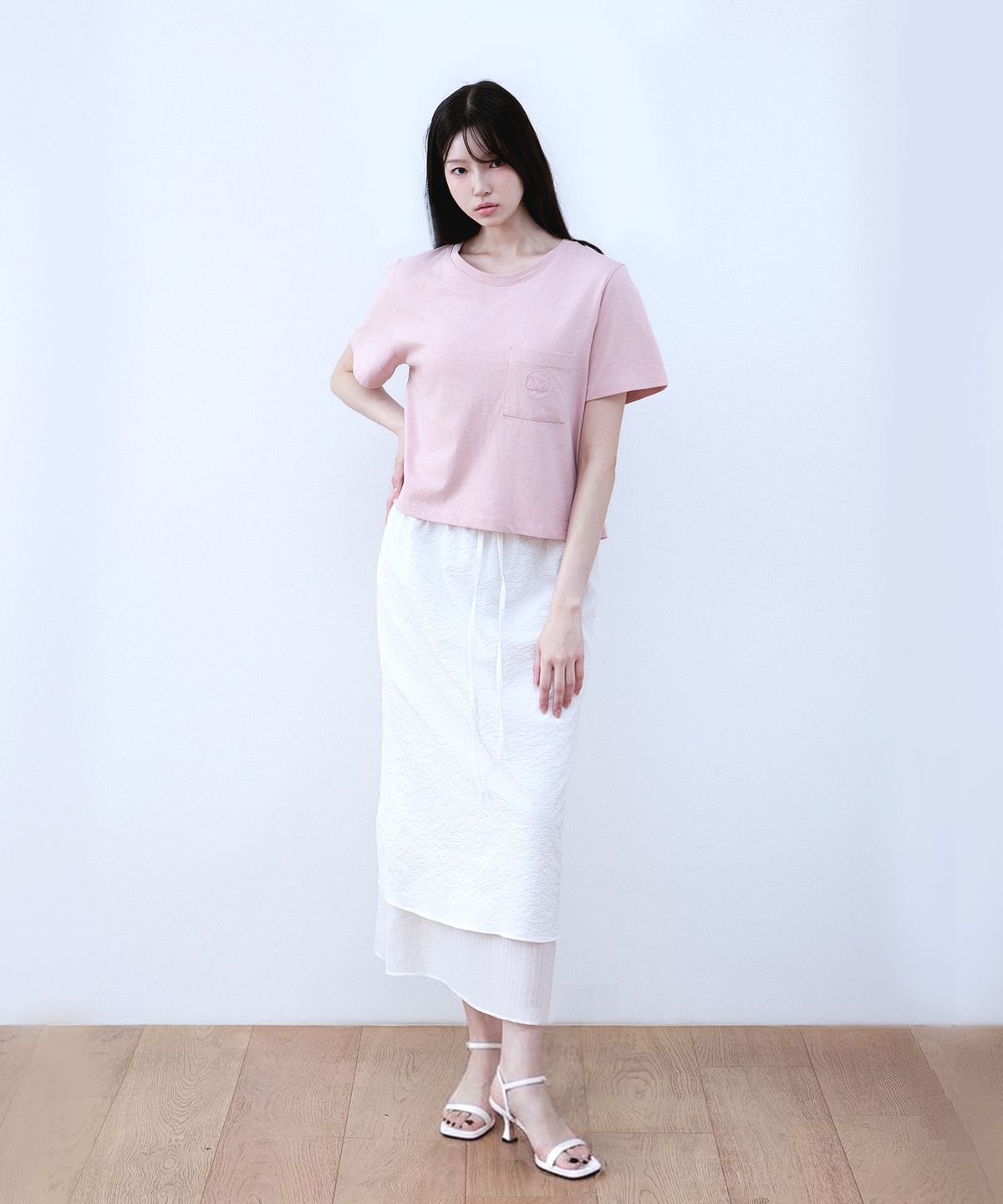 샵아라(SHOP,ARA) 백 슬릿 레이어드 롱스커트_화이트