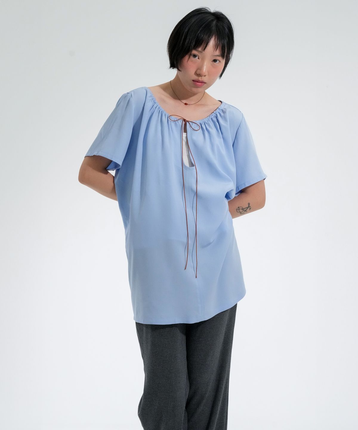 오수(OSU) OSU Shirred Volume Tunic, blue