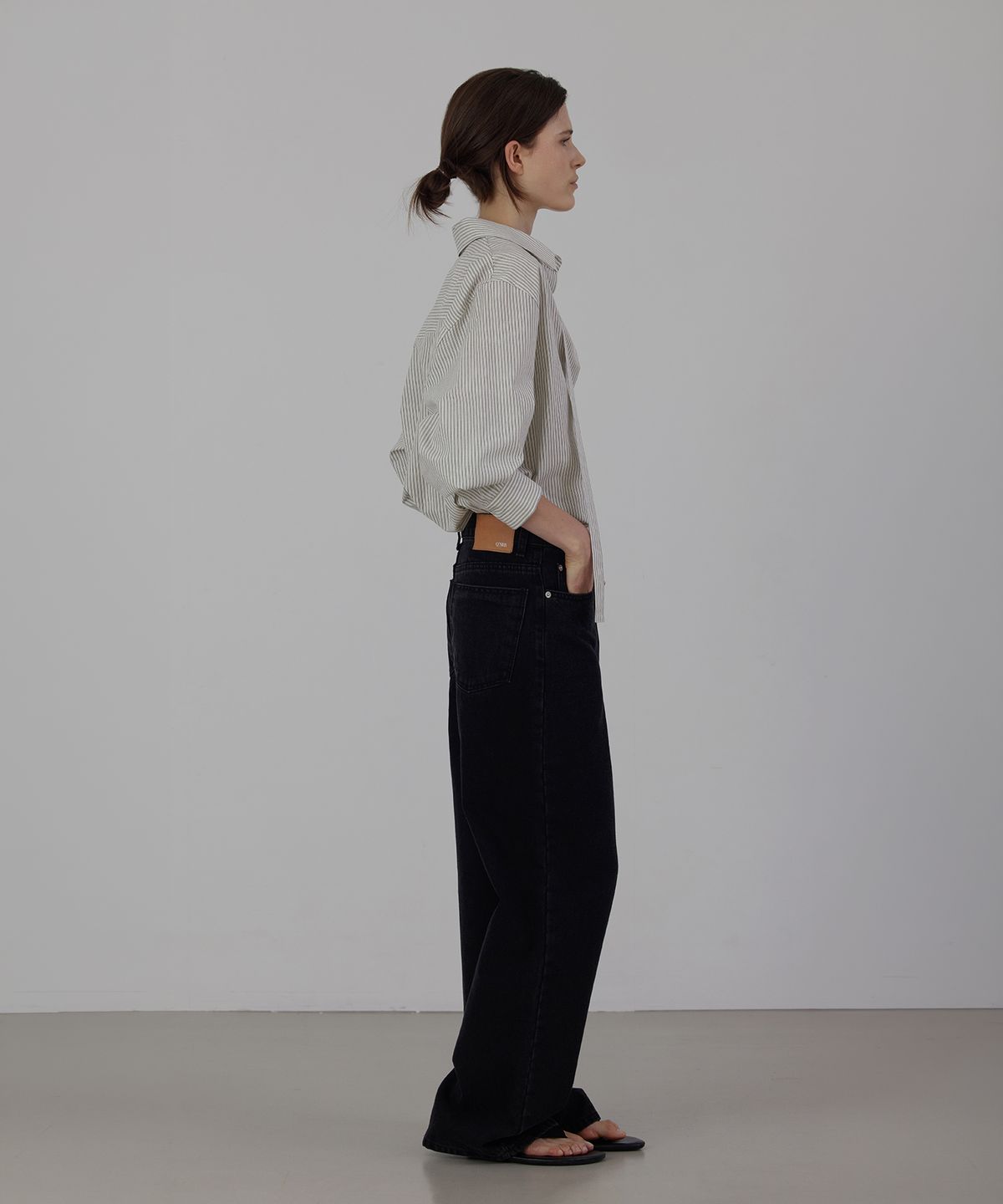 퀸스래빗(Q'SRB) Paul Semi Wide Fit Washing Denim Pants, Black