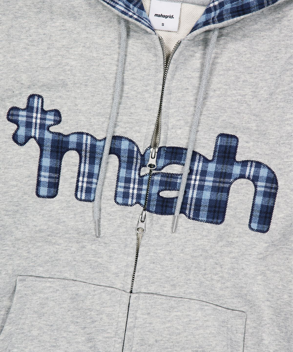 마하그리드(MAHAGRID) CHECK APPLIQUE HOOD ZIP UP[GREY]