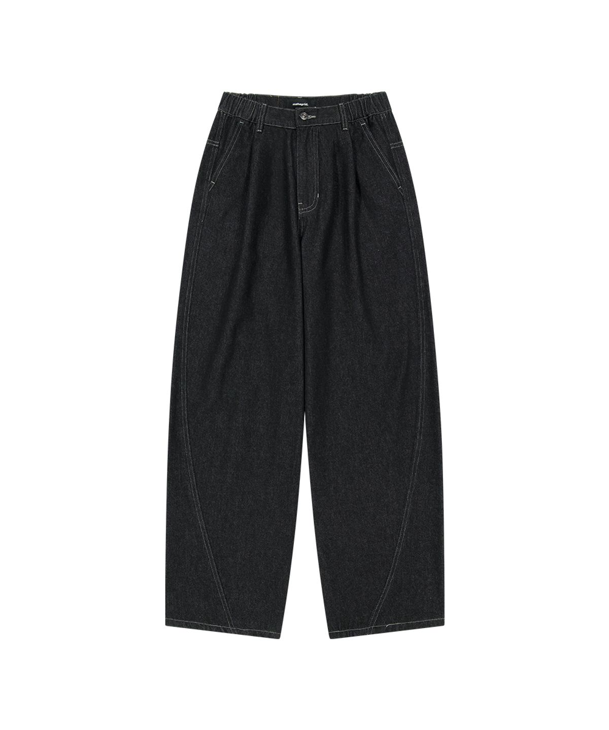 마하그리드(MAHAGRID) TWO TUCK CURVED DENIM PANTS[BLACK]