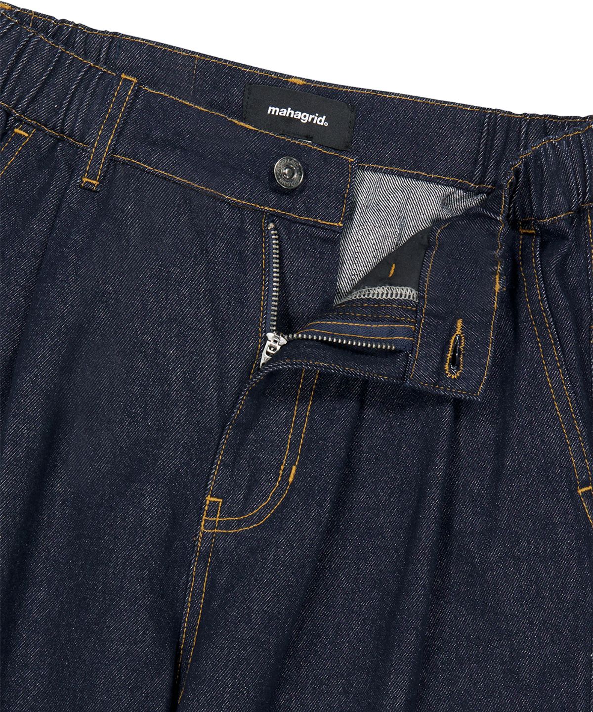 마하그리드(MAHAGRID) TWO TUCK CURVED DENIM PANTS[BLUE]