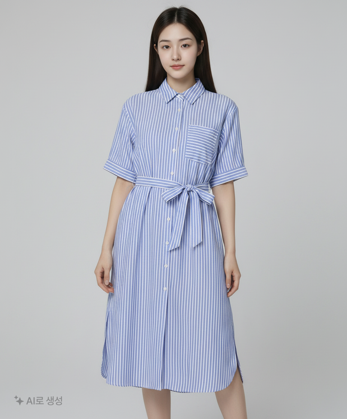 미쏘(MIXXO) 스트라이프 셔츠 원피스 MIWOWB528B L