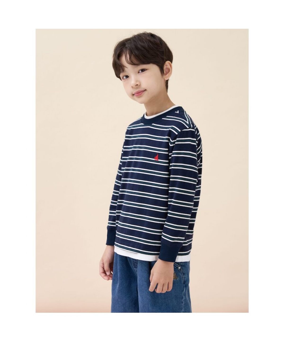 빈폴 키즈(BEANPOLE KIDS) 릴렉스핏 멀티 스트라이프 긴소매 티셔츠  네이비 (BI6841U08M) (BI6841U08M)