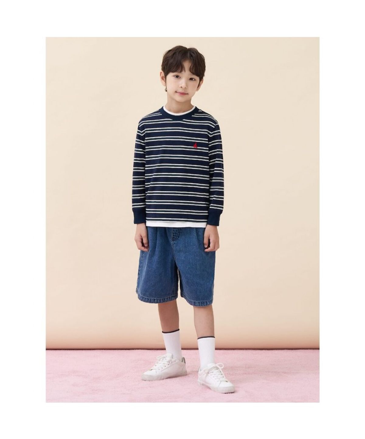 빈폴 키즈(BEANPOLE KIDS) 릴렉스핏 멀티 스트라이프 긴소매 티셔츠  네이비 (BI6841U08M) (BI6841U08M)
