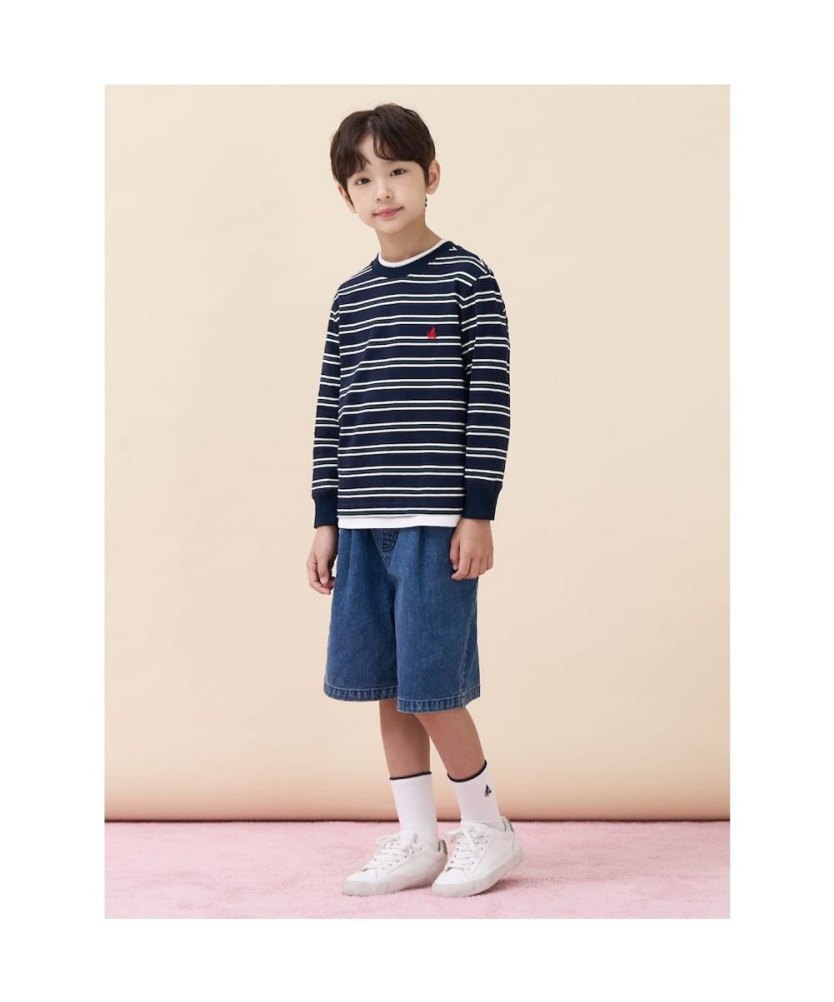 빈폴 키즈(BEANPOLE KIDS) 릴렉스핏 멀티 스트라이프 긴소매 티셔츠  네이비 (BI6841U08M) (BI6841U08M)