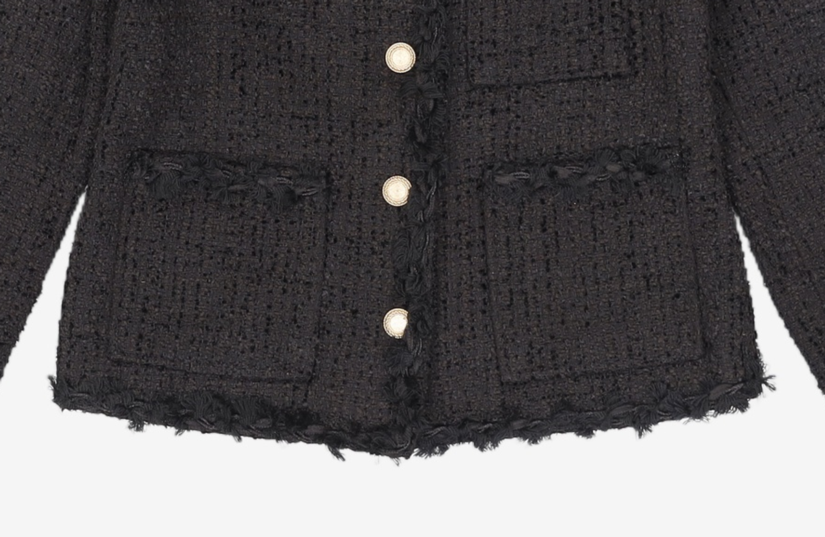 320쇼룸(320SHOWROOM) No Collar Round Trimming Jennie Tweed Jacket Black FREE