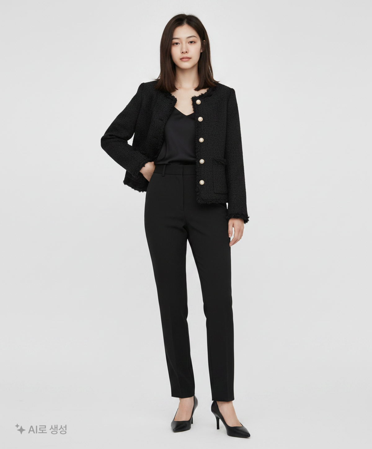 320쇼룸(320SHOWROOM) No Collar Round Trimming Jennie Tweed Jacket Black FREE