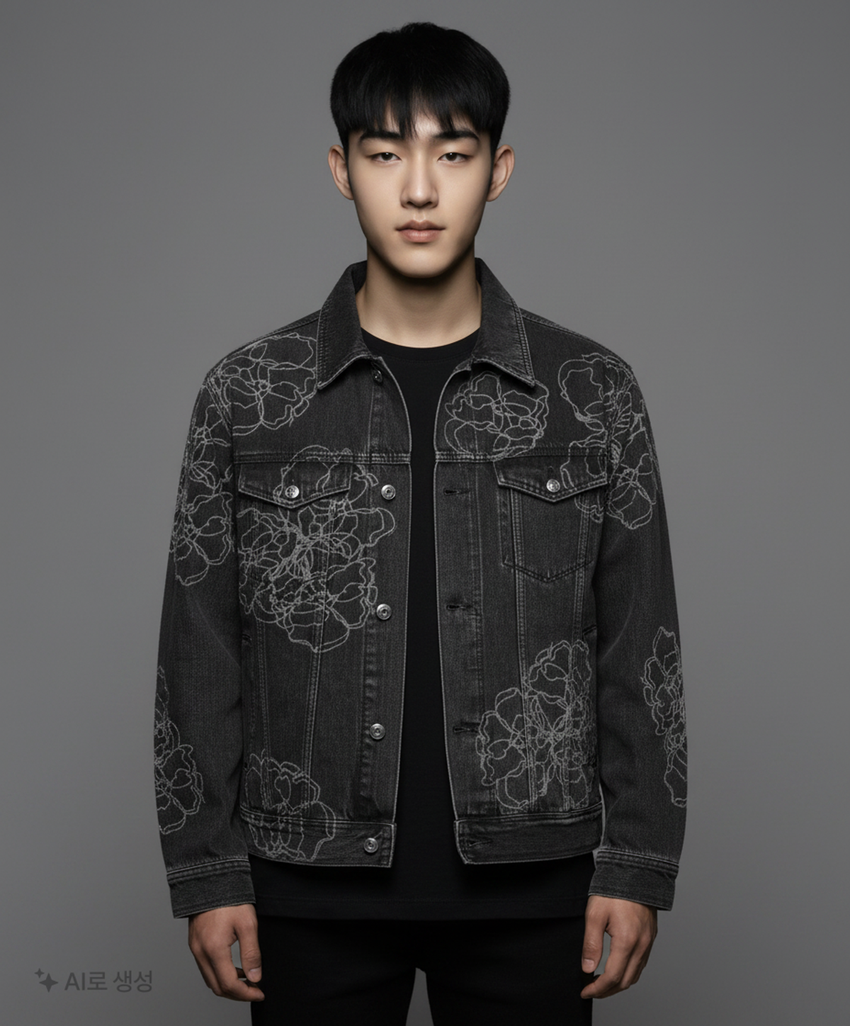 마틴플랜(MARTIN PLAN) (Set-up)Flower Lazer Denim Jacket - BLACK 100