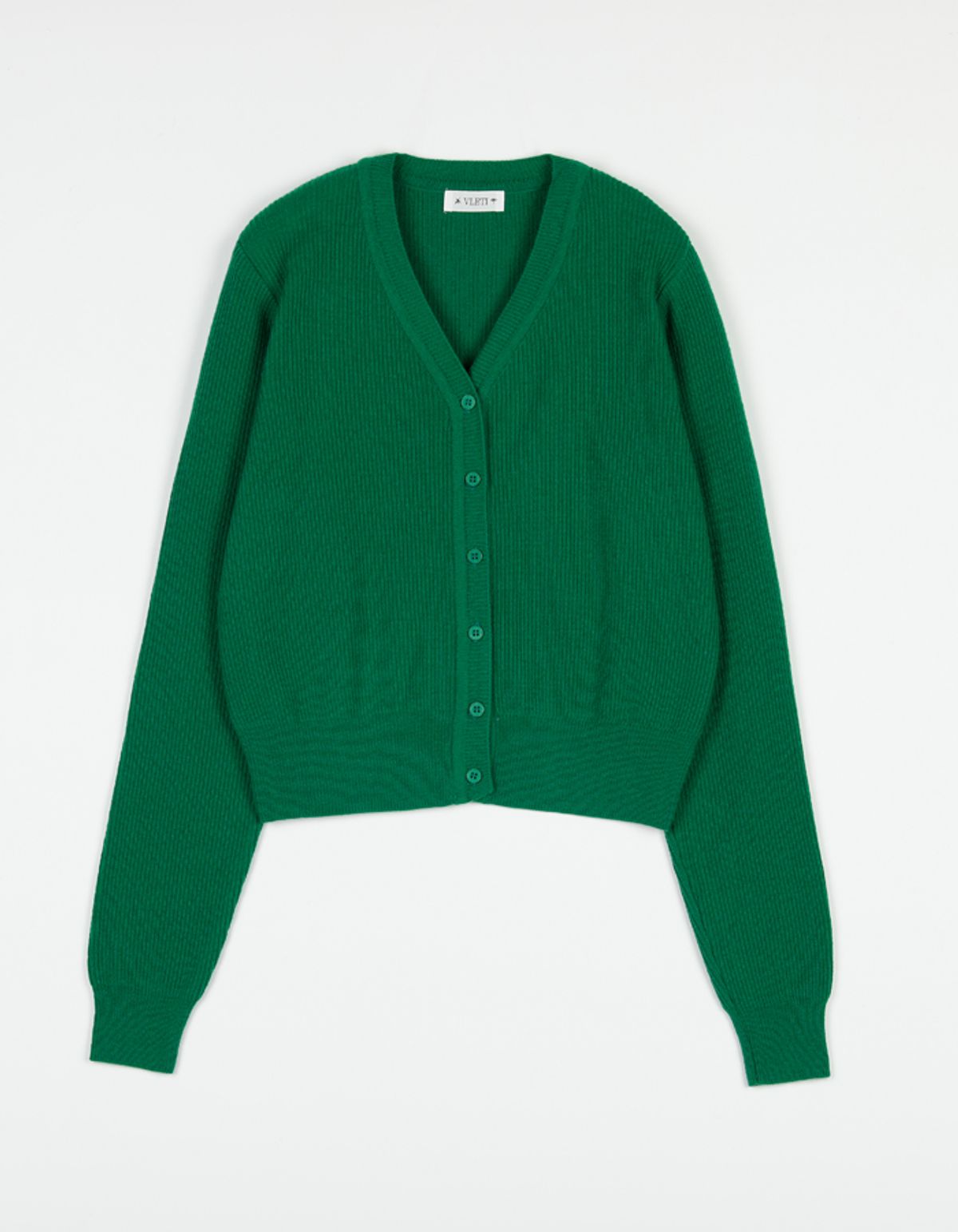블레티(VLETI) Wool Ribbed V-neck Knit Cardigan (Green)