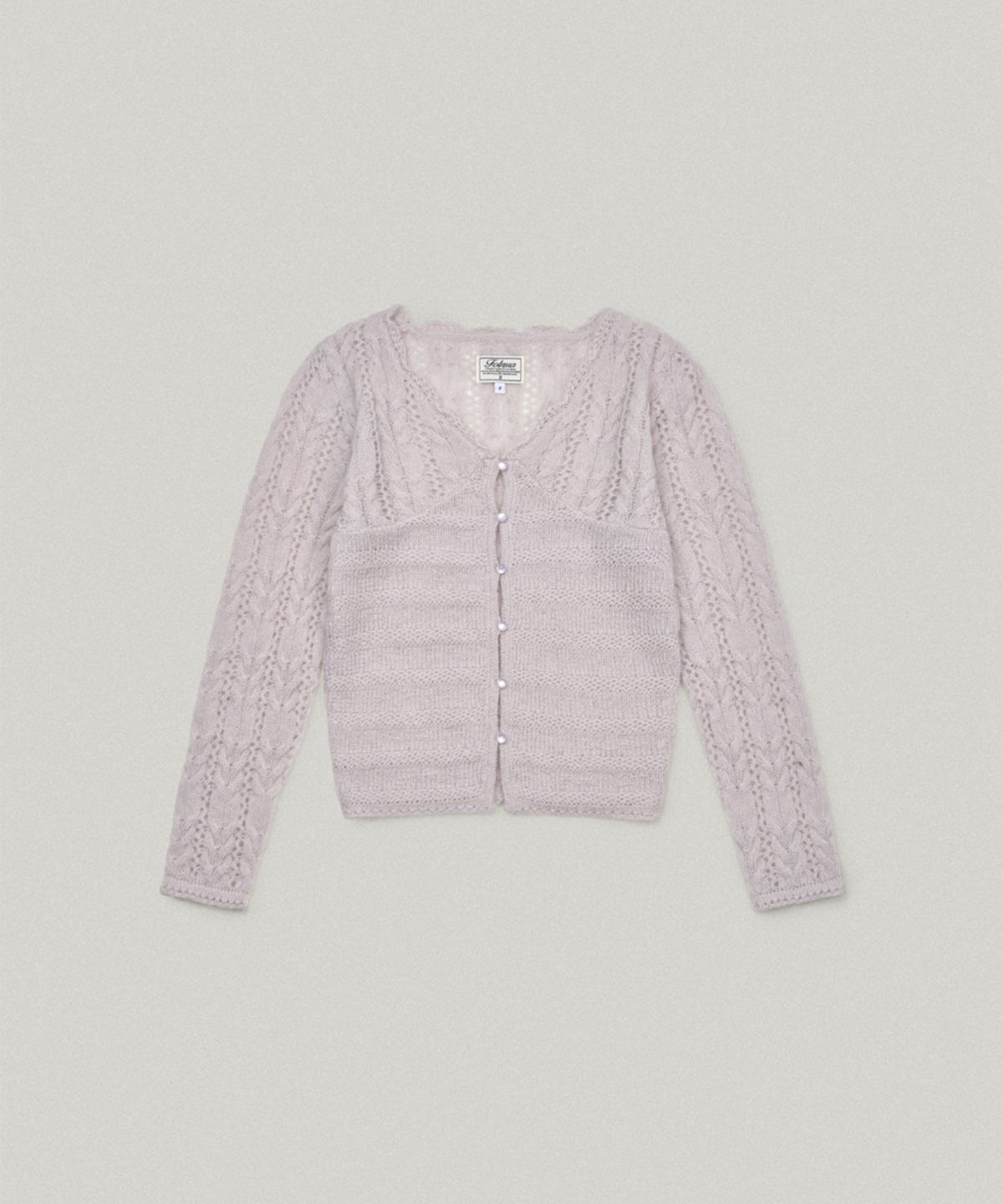 폴뉴아(FOLNUA) HAIRY CABLE CARDIGAN (LILAC)
