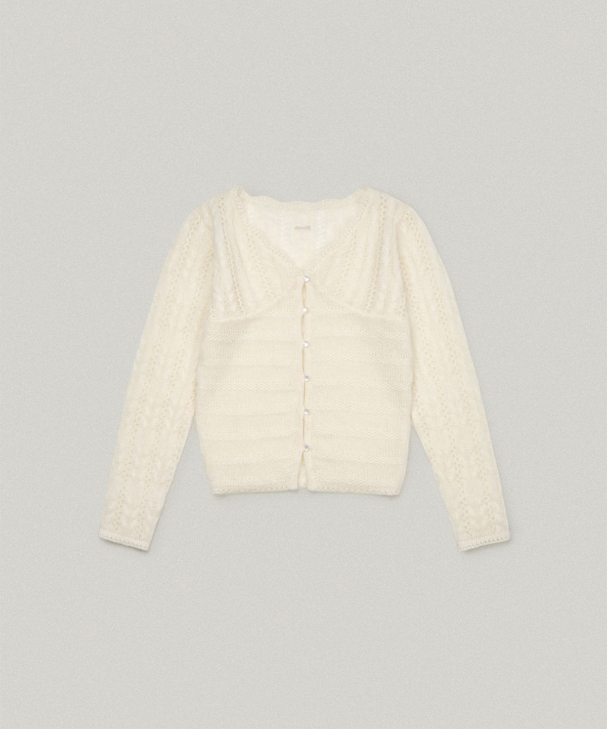폴뉴아(FOLNUA) HAIRY CABLE CARDIGAN (IVORY)