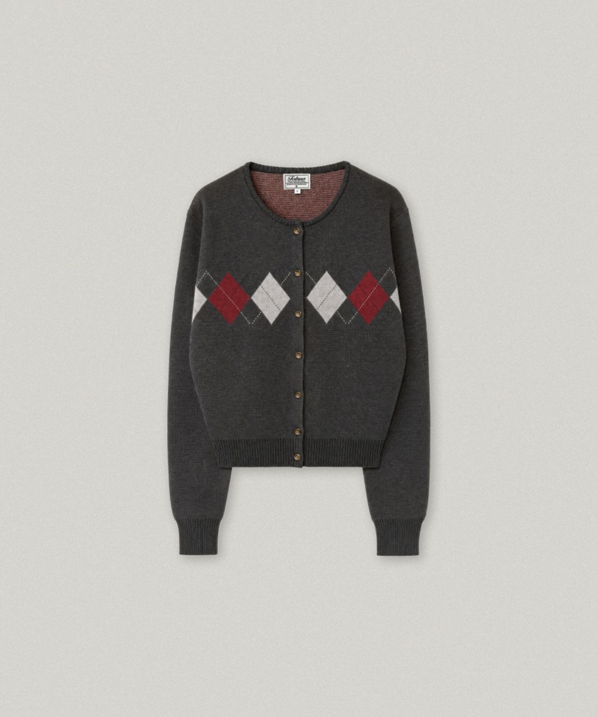 폴뉴아(FOLNUA) HARRINGTON ARGYLE CARDIGAN (CHARCOAL)