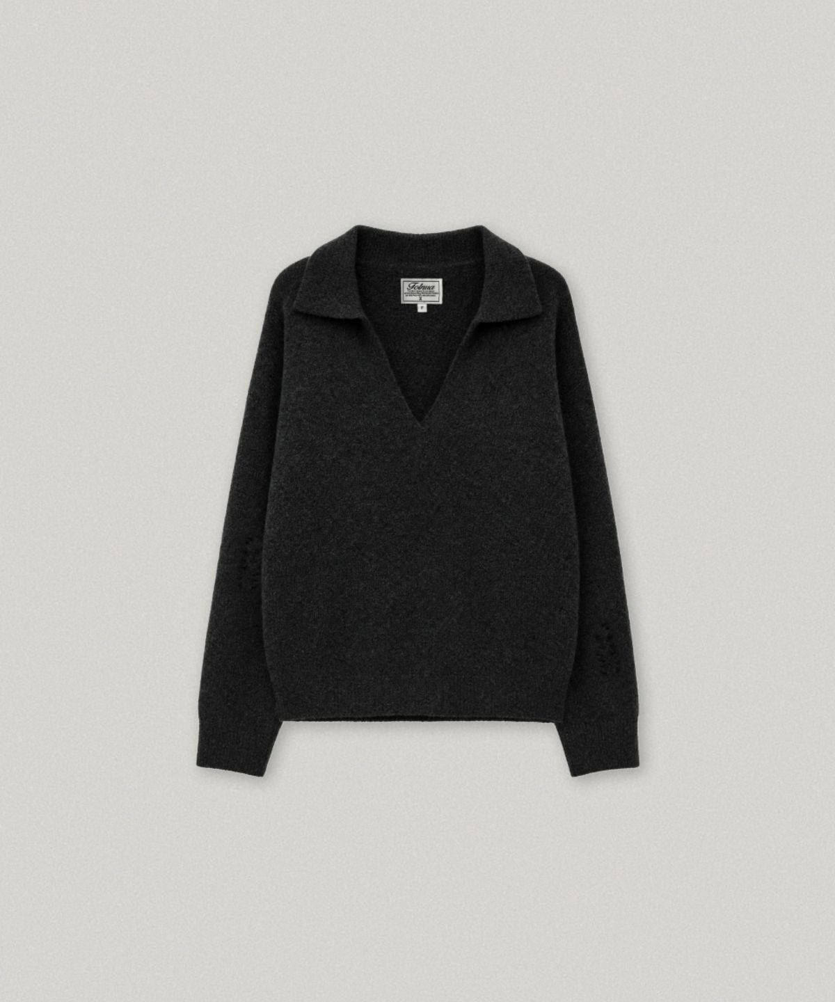 폴뉴아(FOLNUA) DAMAGE V NECK COLLAR KNIT (BLACK)