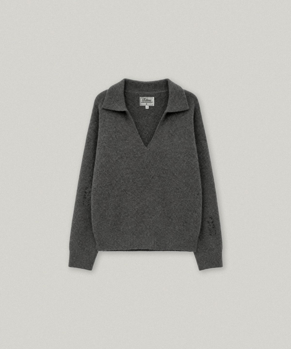 폴뉴아(FOLNUA) DAMAGE V NECK COLLAR KNIT (CHARCOAL)
